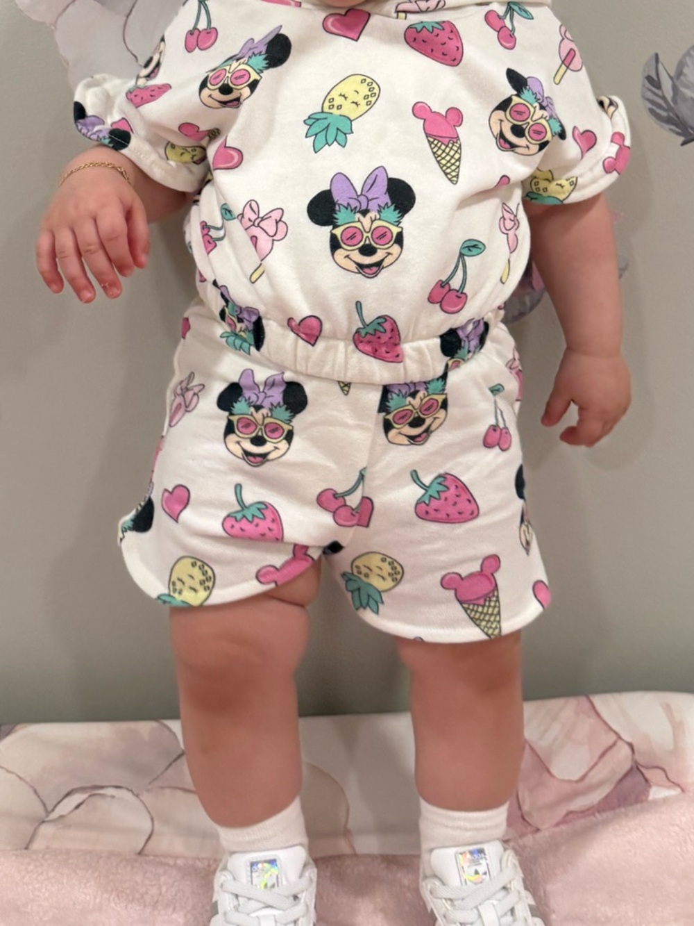 Disney Cream Hooded Matching Set with Pink & Lavender Minnie Print